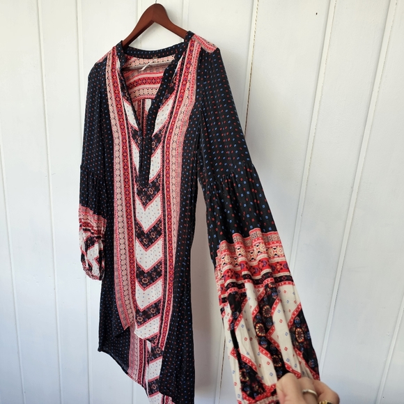 Free People Peace Maker Black Combo Dress Fishtail Lined Boho Casual size Small - Picture 3 of 11
